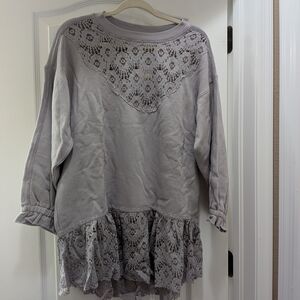 Lace-Tiered Knit Pullover Top - Lilac